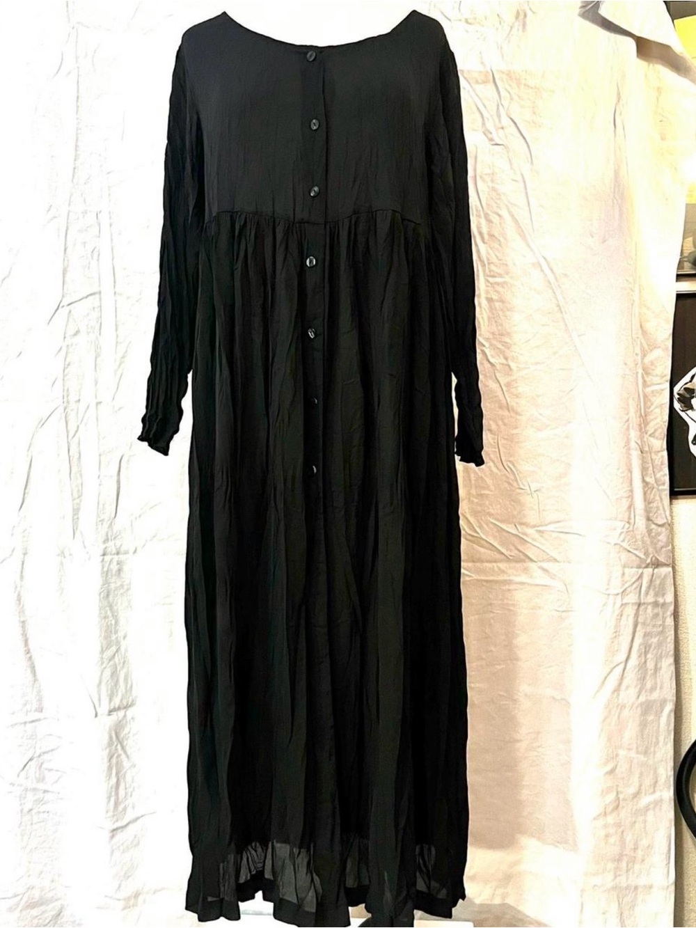 Vintage 90s Express Black Long Button-Front Maxi Dress